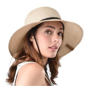 FURTALK Women’s Summer Paper Straw Sun Hat Brim Cream White Safari M/L NWOT